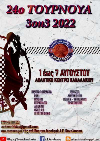Έρχεται το 24ο Τουρνουά Μπάσκετ 3on3 Καναλακίου